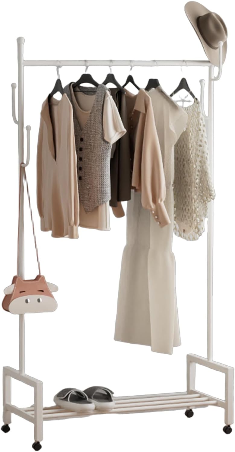 Clothes Racks for Hanging Clothes, Mobile Coat Rack with Wheels, Freestanding Garment Rack Small Spaces Heavy Duty, for Hanging Clothes Coats Skirts Shirts Sweaters