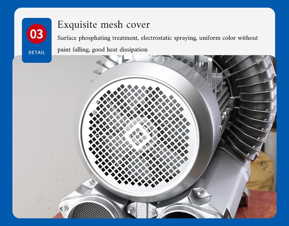 Vortex Ring Blower, Industrial Regenerative Blower for Sewage Aeration, Large Airflow High Pressure Centrifugal Fan, Suitable for Aquaculture, Food, Aquarium, Fish Pond, 250W