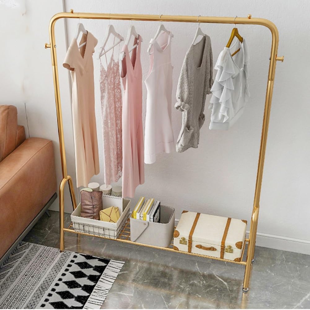 Heavy-Duty Metal Clothing Rack with Bottom Shelf - Versatile Garment Rack for Shirts, Jeans, Coats, and More - Sturdy Storage Solution for Organized Closets