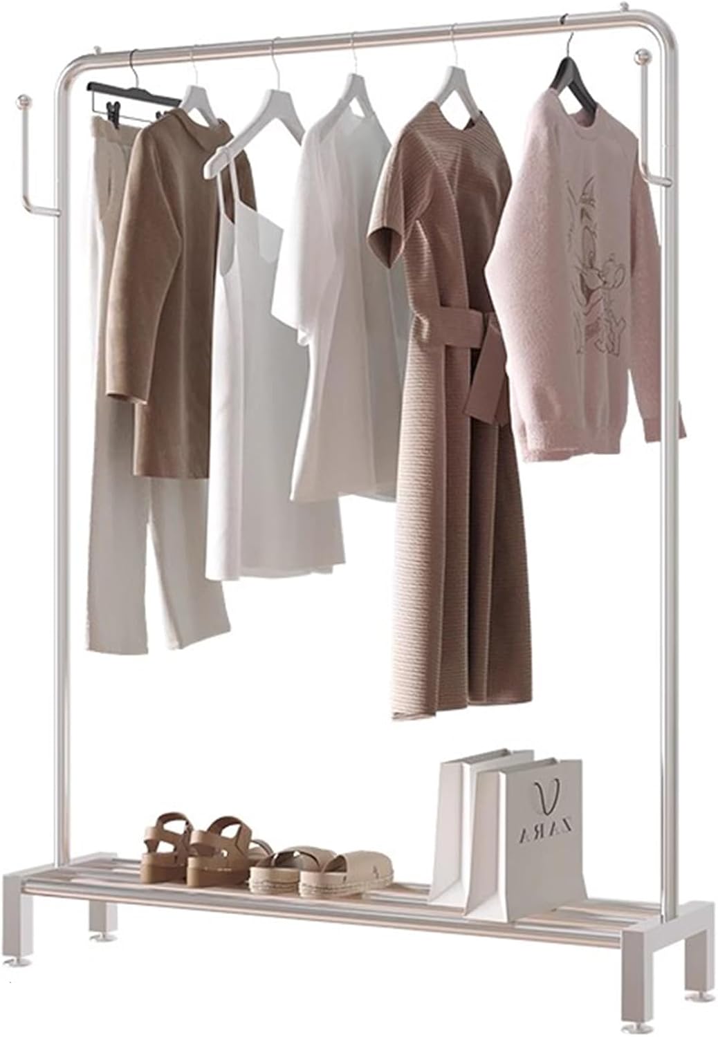 Heavy duty Garment rack Silver Stainless Steel Clothing Rack On Wheels For Hanging Clothes, Heavy Duty Clothes Organizer With Shelves And Hooks Freestanding Coat Rack For Bedroom And Laundry ( 100X40