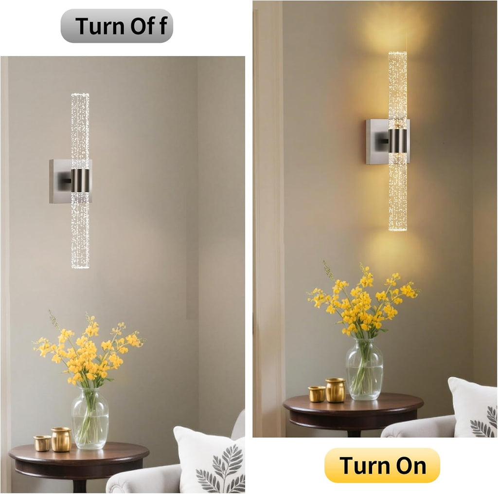 Modern Wall Sconces Set of Two in Brushed Nickel Finish 18 Inch 3000K-6000K Led Bathroom Sconce Lights Indoor Hardwired Wall Lamp for Bedroom Living Room Hallway, 12W