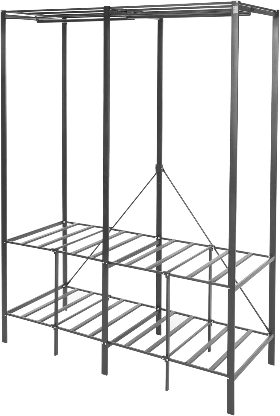 Foldable Wardrobe Closet Rack with Cover, Portable Garment Rack with Hooks Freestanding Clothing Rack Folding Clothes Organizer Black Grey for Bedroom Cloakroom
