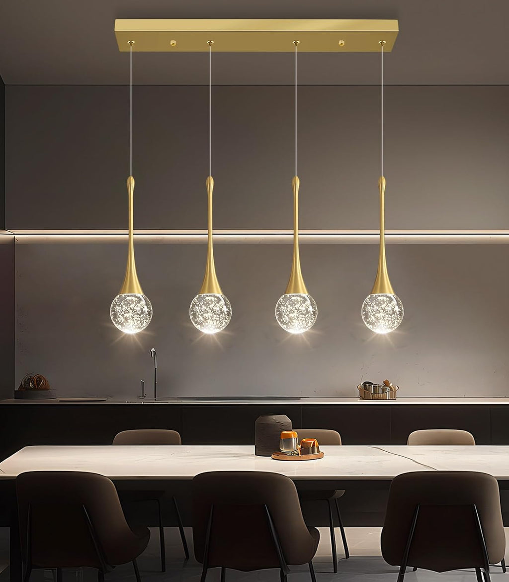 4-Lights Modern Pendant Lights for Kitchen Island LED Dimmable Crystal Glam Ceiling Pendant Lighting Chandelier for Dining Room Hallway Bedroom Gold