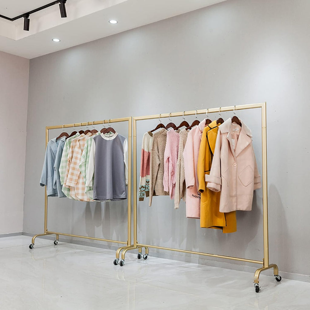 Heavy duty Garment rack Modern Clothes Rail On Wheels, Gold Metal Clothing Rack For Hanging Clothes, Freestanding Hangers For Bedrooms And Boutiques, Commercial Grade Single Rail Coat Rack ( 150X40X1