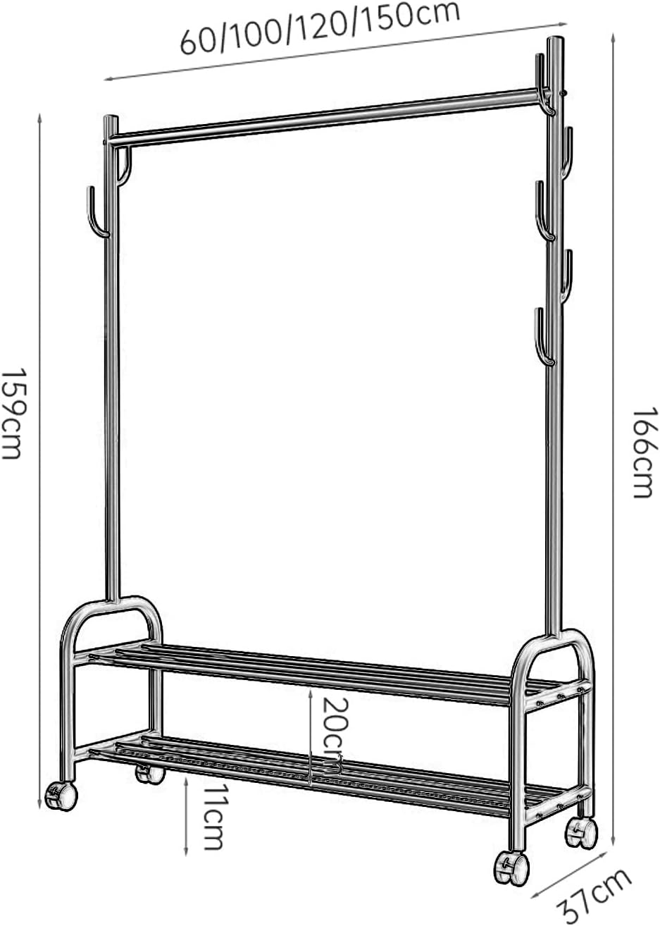 Garment Rail Shoe Bench Coat Stand Rack Hanger Clothes Rack With Shelves, Free-Standing Garment Rack With Wheels, Upgrade Stable Double Deck Clothes H