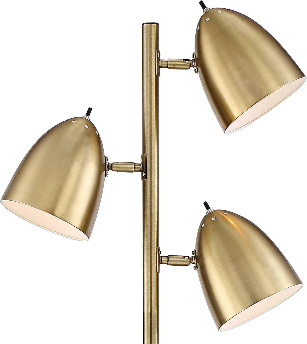 360 Lighting Aaron Mid Century Modern 64' Tall Standing Floor Lamps Set of 2 Lights Tree Task Adjustable 3-Light Gold Metal Aged Brass Finish Living Room Bedroom House Reading Office Home Decor