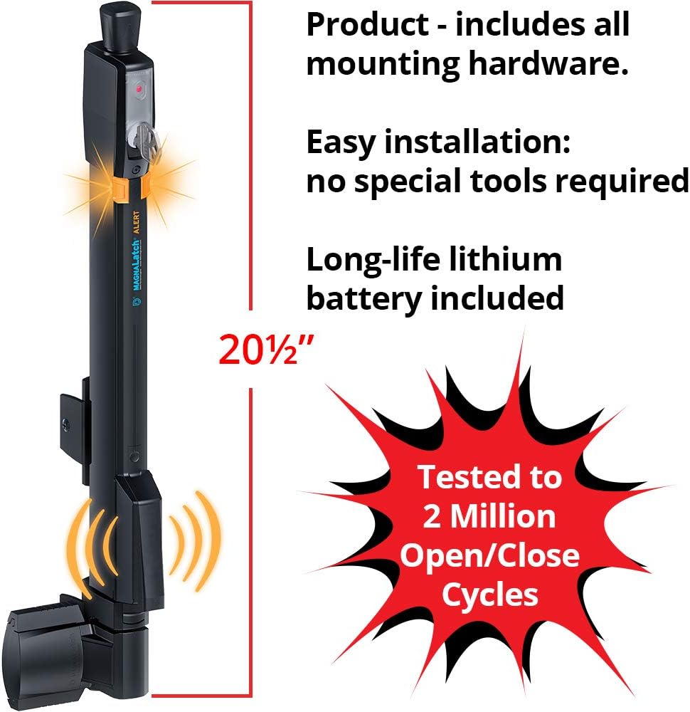 D&D Technologies ML3ATPKAG2 MagnaLatch Alert Top Pull Pool & Child Safety Magnetic Gate Latch and Lock, Audible & Visual Alarm, for Any Square Gate