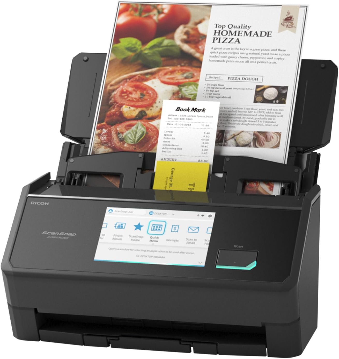 ScanSnap iX2500 Wireless or USB High-Speed Cloud Enabled Document, Photo & Receipt Scanner with Large 5' Touchscreen and 100 Page Auto Document Feeder for Mac or PC, Black