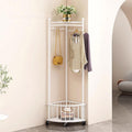 Standing Clothe Rack Corner Clothing Rack Free Standing Garment Hanging Rails Coat Rack Stand with Storage Basket/Wheel Portable Clothes Rack, for Dresses, Coats, Shirts (Color : White)
