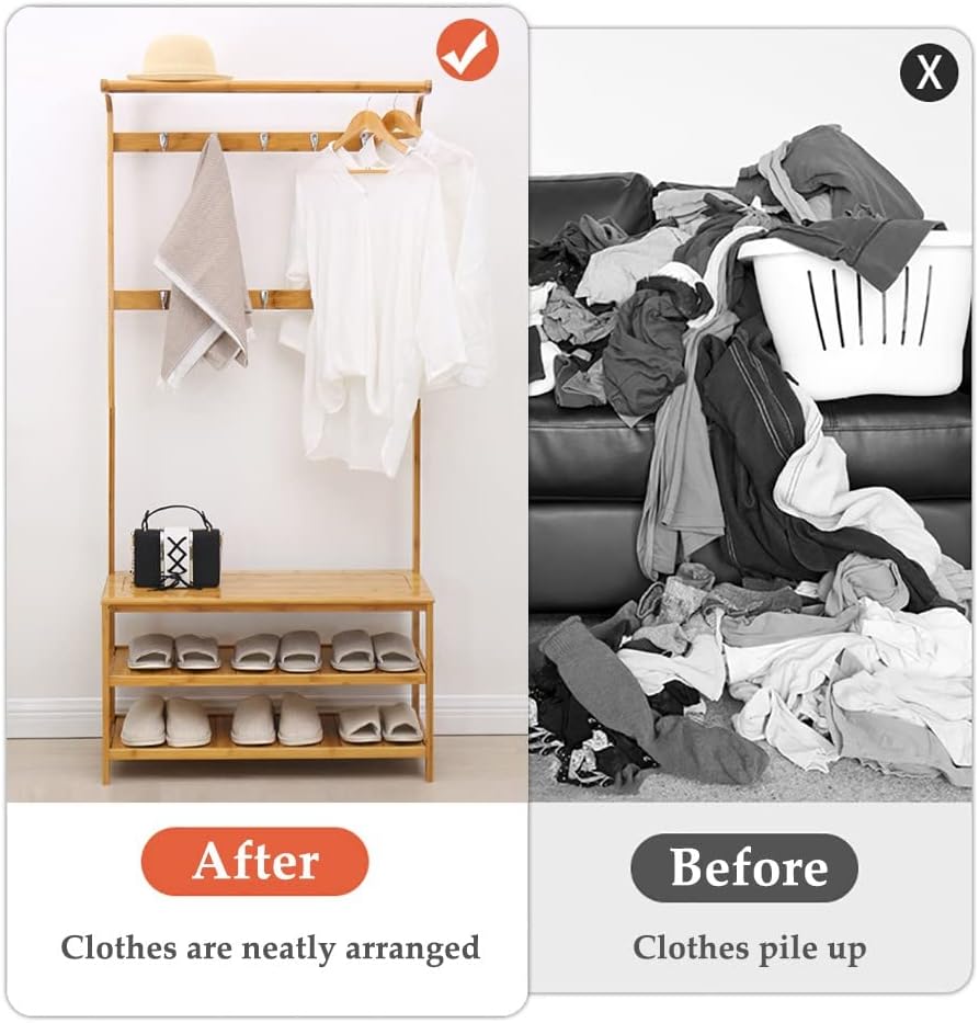 Generic Clothes Rack with Shoe Stand, Multi-Purpose Freestanding Garment Rack with Double Rail and Bench, for Boxes Shoes Boots, for Entryway Hallway/a/60Cm