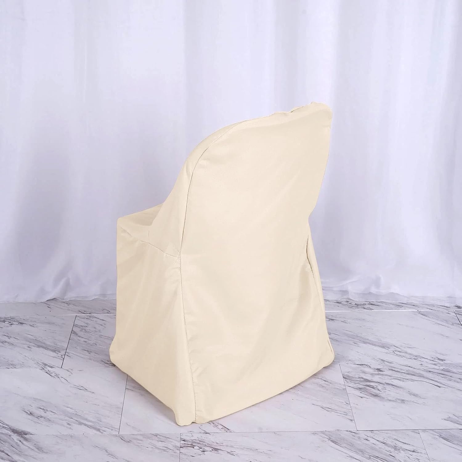 Tableclothsfactory 50PCS Beige Linen Polyester Folding Chair Cover Dinning Chair Slipcover for Wedding Party Event Banquet Catering