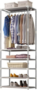 Clothes Organizer Free-Standing Closet Garment Rack Metal Rod Clothes Wardrobe Metal Rod Clothes Rack Closet Storage Organizer （Without Cover） Portable Closet