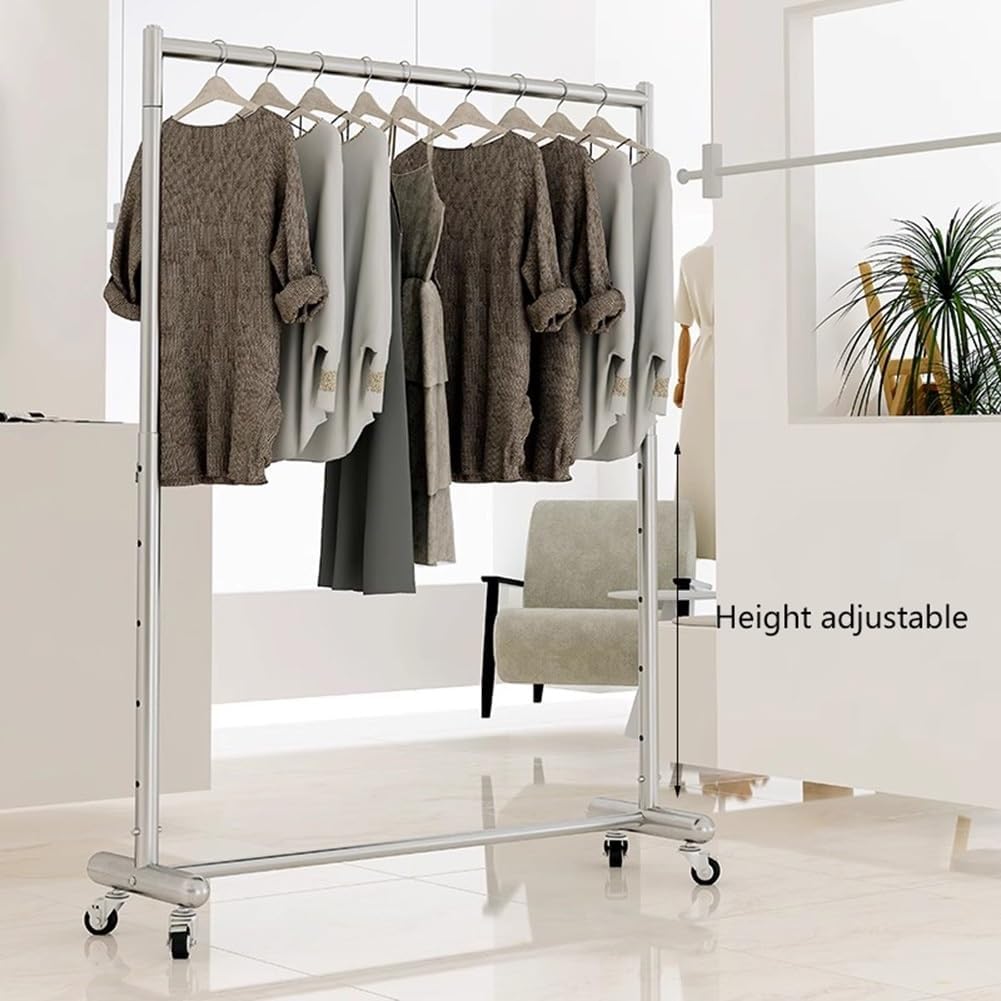 Heavy Duty Clothes Rack on Wheels, Freestanding Height Adjustable Rolling Garment Rack for Hanging Clothes, Coats, Skirts, Shirts(100cm/39in)