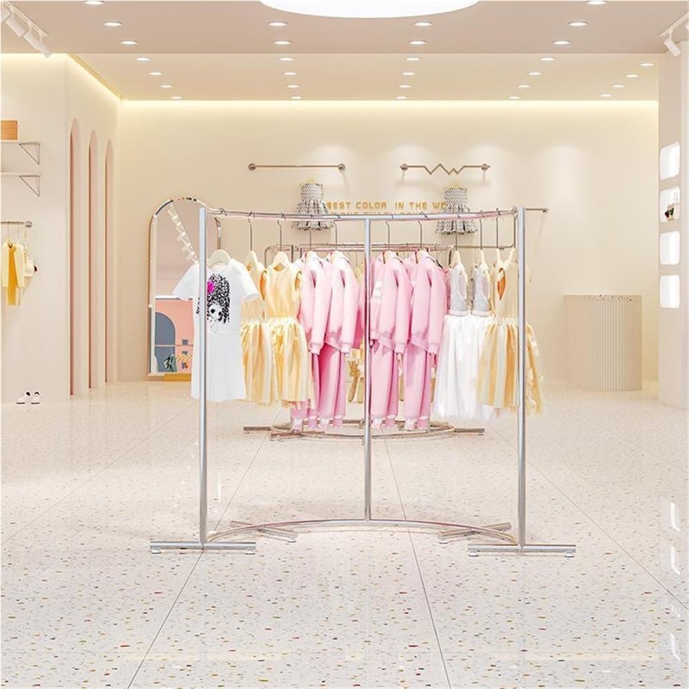 Stainless Steel Half-Circle Clothing Display Rack, Freestanding Garment Rack with Anti-Slip Foot Pads, Modern Retail Floor Rack for Store and Showroom Use(100 * 170CM(39.4 * 66.9IN))