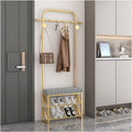 Generic Exquisite Clothes Rail Rack Freestanding Garment Rack With 8 Hooks Coat Rack With Shoe Shelf And Bench Hat Handbag Hanger For Narrow Hallway And Bedroom (Color : GoldB, Size : 60 * 20 * 178c