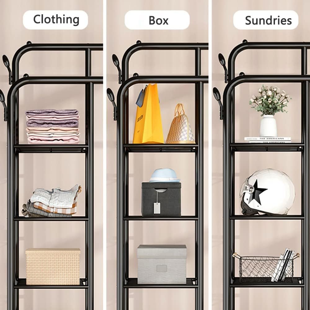Metal Garment Rack with Shelves Heavy Duty Clothes Hanger Stand for Coats Shirts & Pants Easy Assembly Space Saving Storage Solution 150x135x154CM