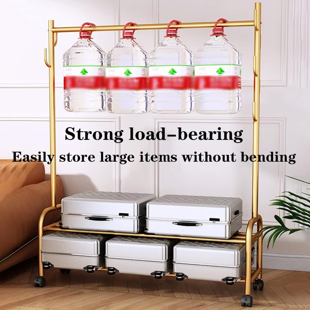 Generic Garment Rail Shoe Bench Coat Stand Rack Hanger Clothes Rack With Shelves, Free-Standing Garment Rack With Wheels, Upgrade Stable Double Deck Clothes H, 120*37*166cm, Gold