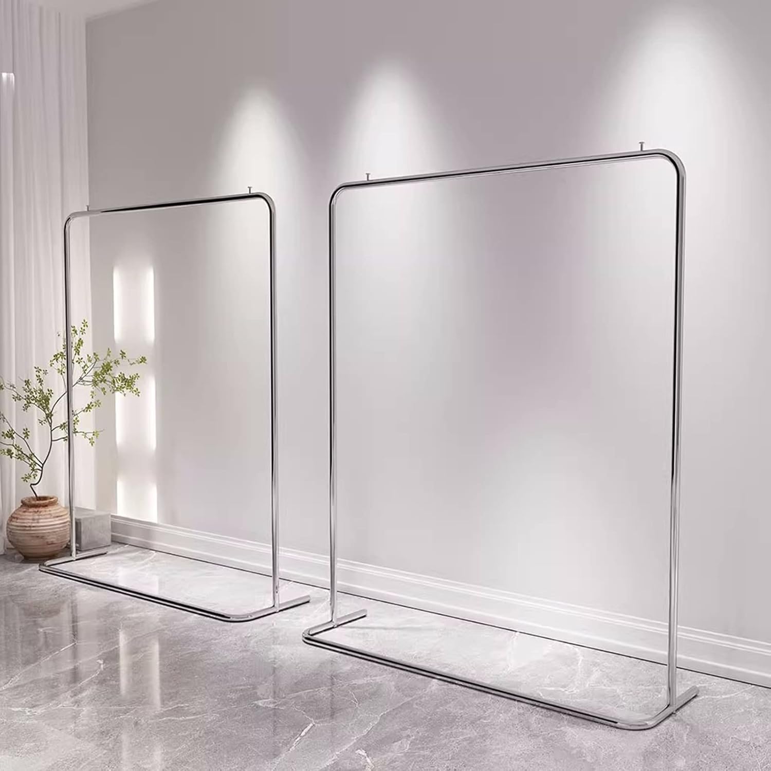 Heavy duty Garment rack Freestanding Clothes Rail For Retail Display Silver Stainless Steel Clothing Rack Bedroom Hanger Single Rod Coat Rack Stand Laundry Room Drying Rack Easy To Assemble ( 100X40X