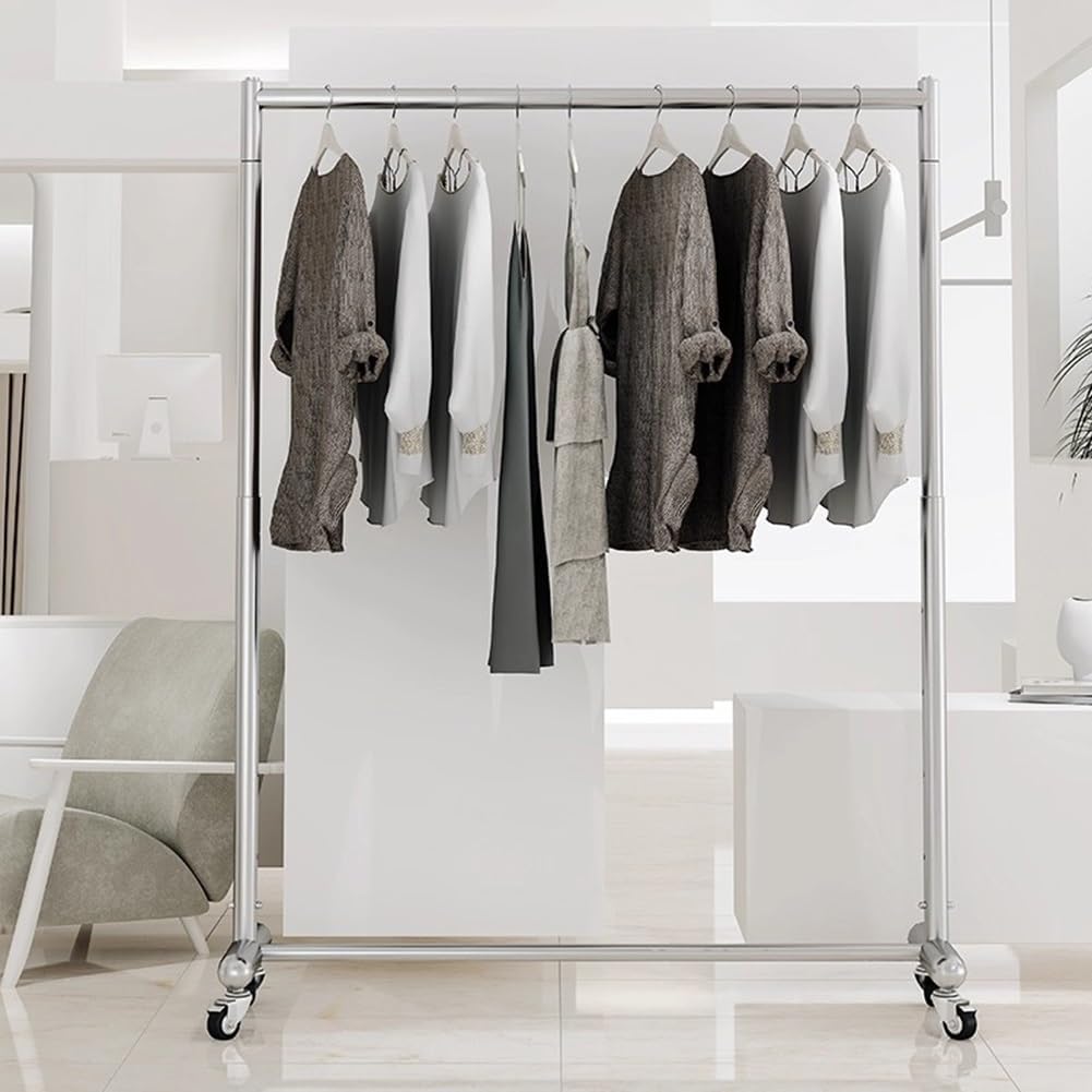 Heavy Duty Clothes Rack on Wheels, Freestanding Height Adjustable Rolling Garment Rack for Hanging Clothes, Coats, Skirts, Shirts(100cm/39in)