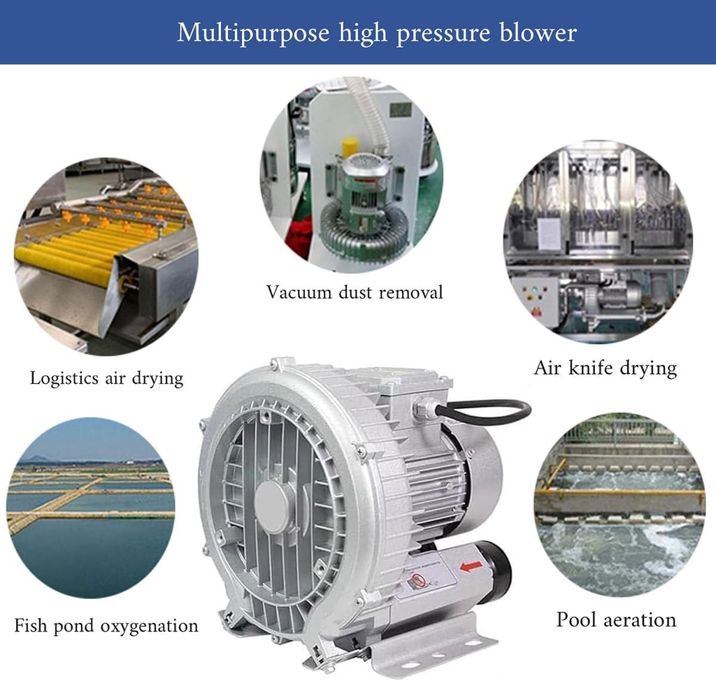 Regenerative Blower High Pressure Vortex Ring Blower Industrial Vortex Blower 110V Fish Pond Aerator Vacuum Pump 120W 180W 250W 350W 550W(250W)