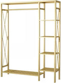 Heavy duty Garment rack Metal Free-Standing Clothing Rack, Portable Clothes Storage Organizer For Bedroom And Laundry Room, Space Saving Coat Rack With 6 Tier Shelves And Hanging (Gold 120X30X155CM)
