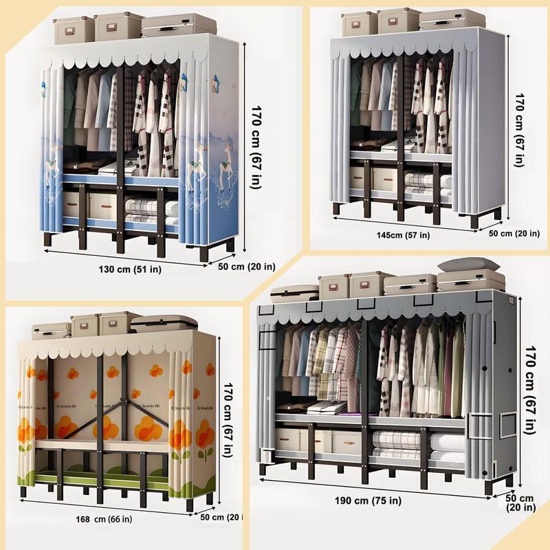 59in Heavy Duty Clothes Rack with Cover Foldable Covered Clothes Rack for Hanging Clothes Portable Wardrobe Closet System Freestanding Coat Storage Garment Racks for Bedroom (Grey, 59in)