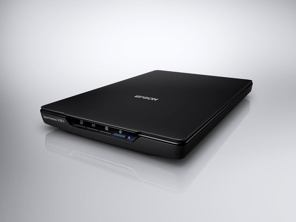 Epson Perfection V39 II Color Photo and Document Flatbed Scanner with 4800 dpi Optical Resolution Image Scanning, High-Rise Removable Lid, Scan to Cloud and USB Power, Black