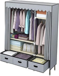 Garment Rack Heavy Duty Clothes Rack with Cover Freestanding Metal Clothing Rack Portable Closet Wardrobe with 2 Hanging Rods and 3 Drawers for Bedroom (Color : Gray A, Size : 125x45x168cm)