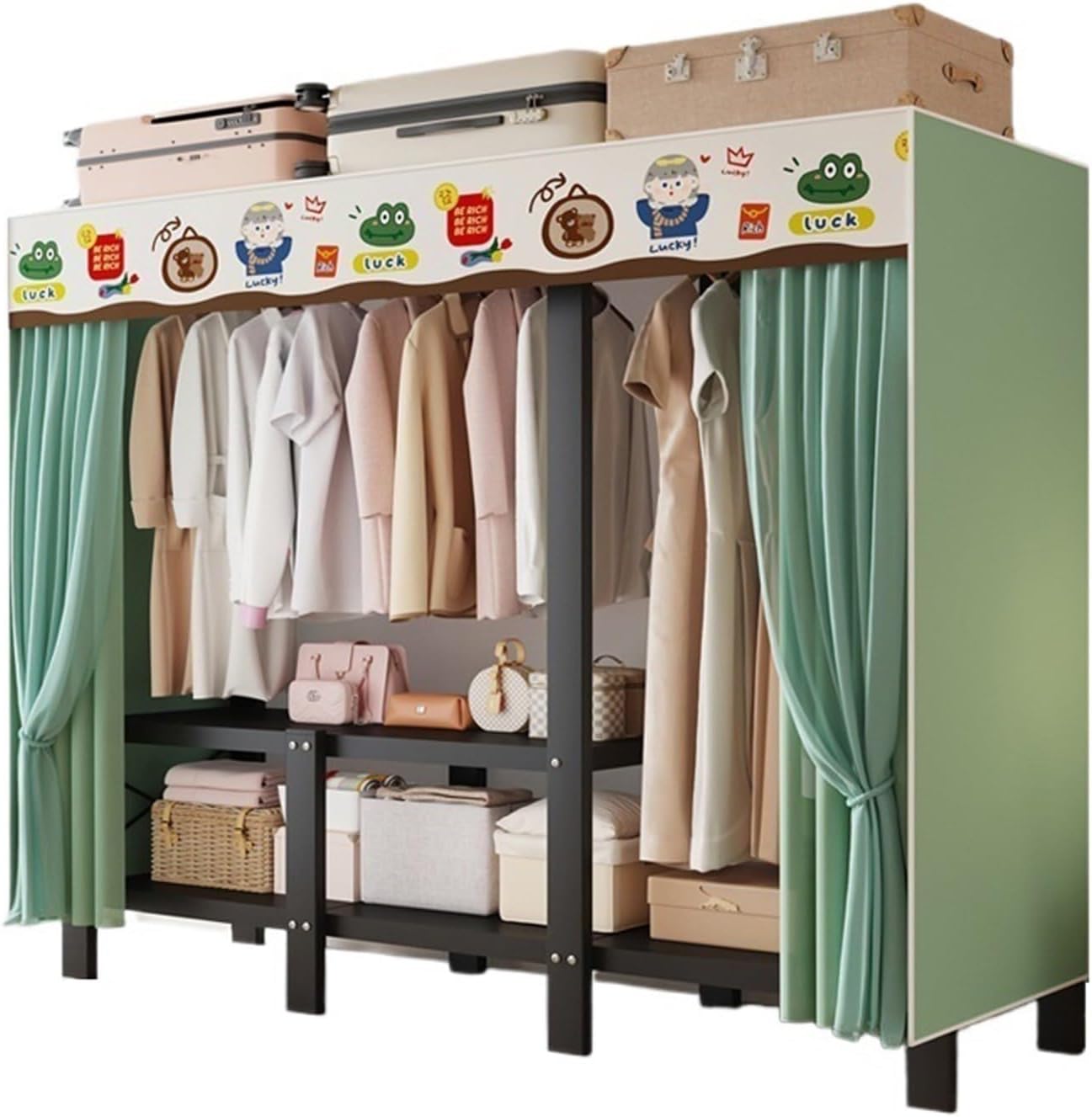 Portable Closets,Heavy Duty Portable Closet With Cover,Freestanding Clothing Rack, For Hanging Armoire Wardrobe Closet System Freestanding Coat Storage Garment Racks(113X48X170CM)