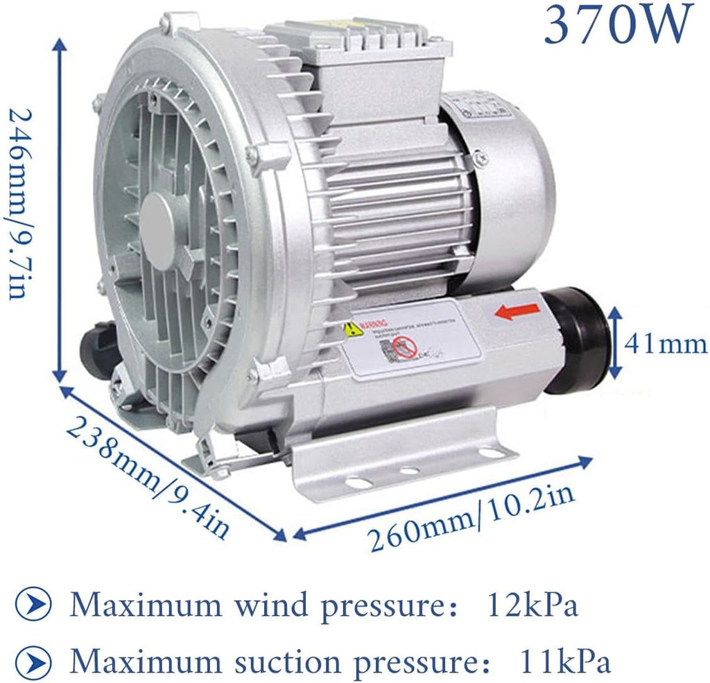 Vortex Ring Blower, Industrial Regenerative Blower for Sewage Aeration, Large Airflow High Pressure Centrifugal Fan, Suitable for Aquaculture, Food, Aquarium, Fish Pond, 250W