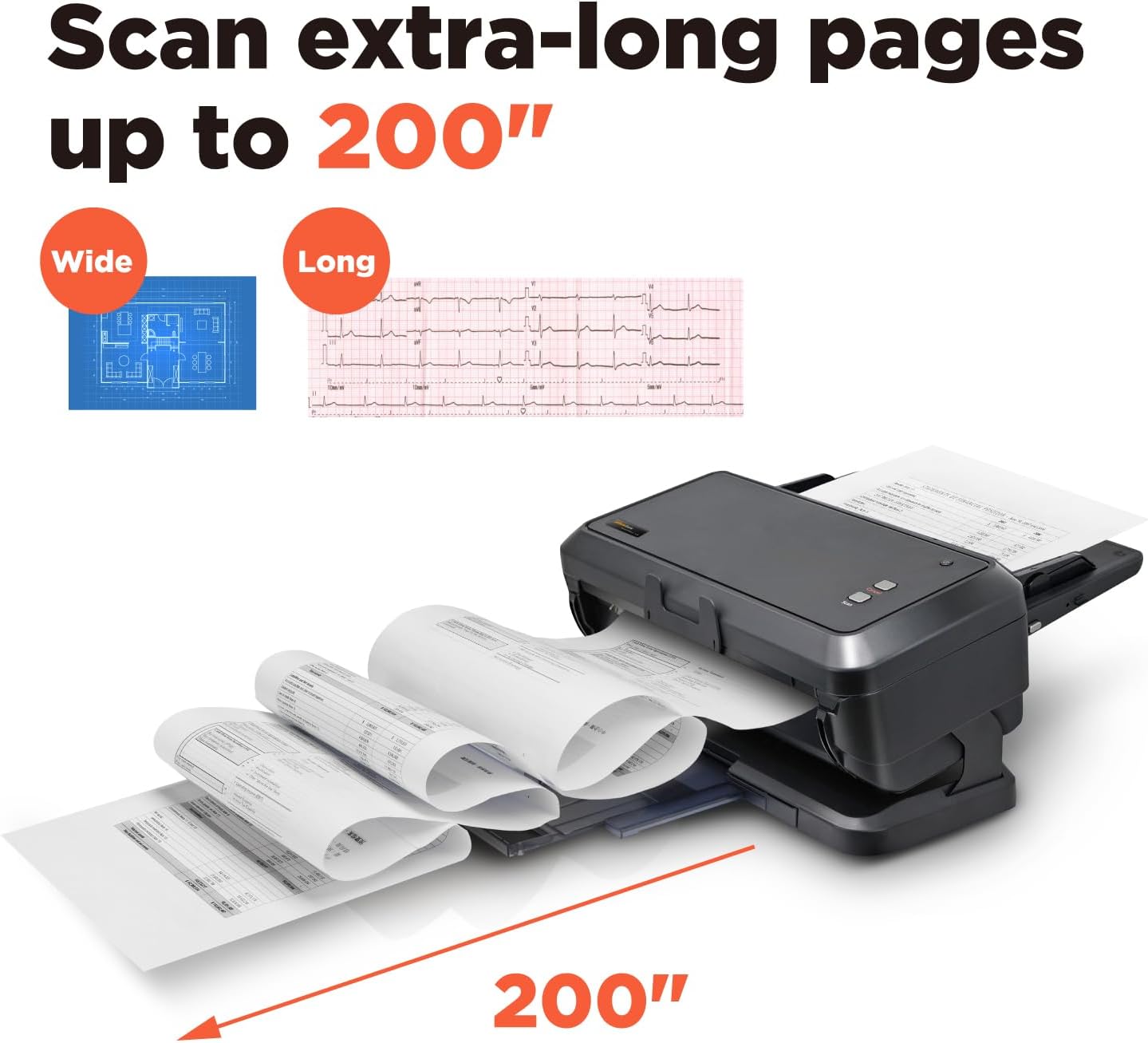 Plustek Wide-Format Color Duplex Document Scanner S30, for Large-Format Document Scan, Scans Wide Up to 12' and Long Up to 200', 100-Sheet Duplex Auto Document Feeder