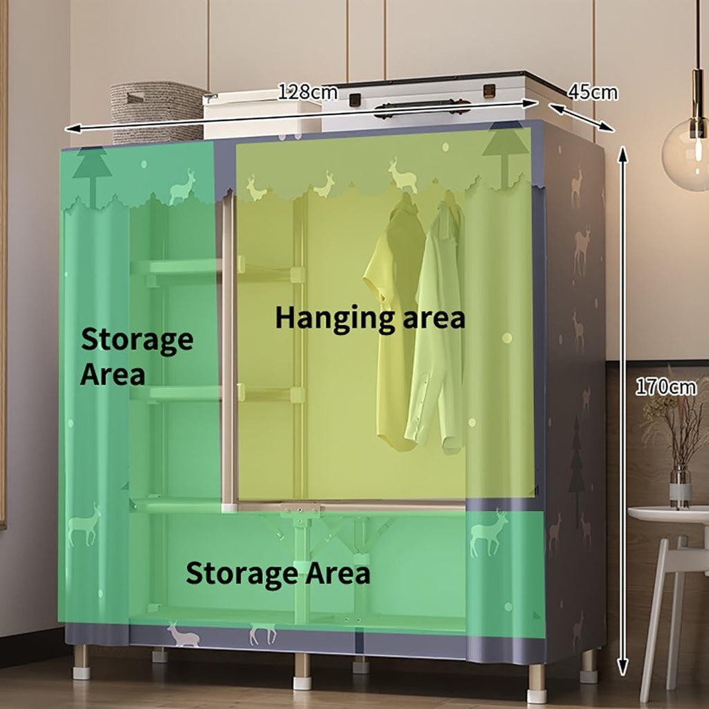 Portable Clothes Rack with Cover Freestanding Wardrobe Closet for Bedroom Metal Clothing Rack with Hanging Rod and 5 STO
