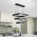 O'NEELDY Modern Chandelier 58W LED Black Pendant Light Embedded Mount Square Rings LED Chandeliers Dining Room Light Fixtures for Kitchen Bedroom, 6000K