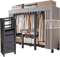 Foldable Wardrobe Closet System,Heavy Duty Portable Clothes Rack with Cover, Garment Racks for Bedroom, Freestanding Armoire(Gray,128cm/50.4in)