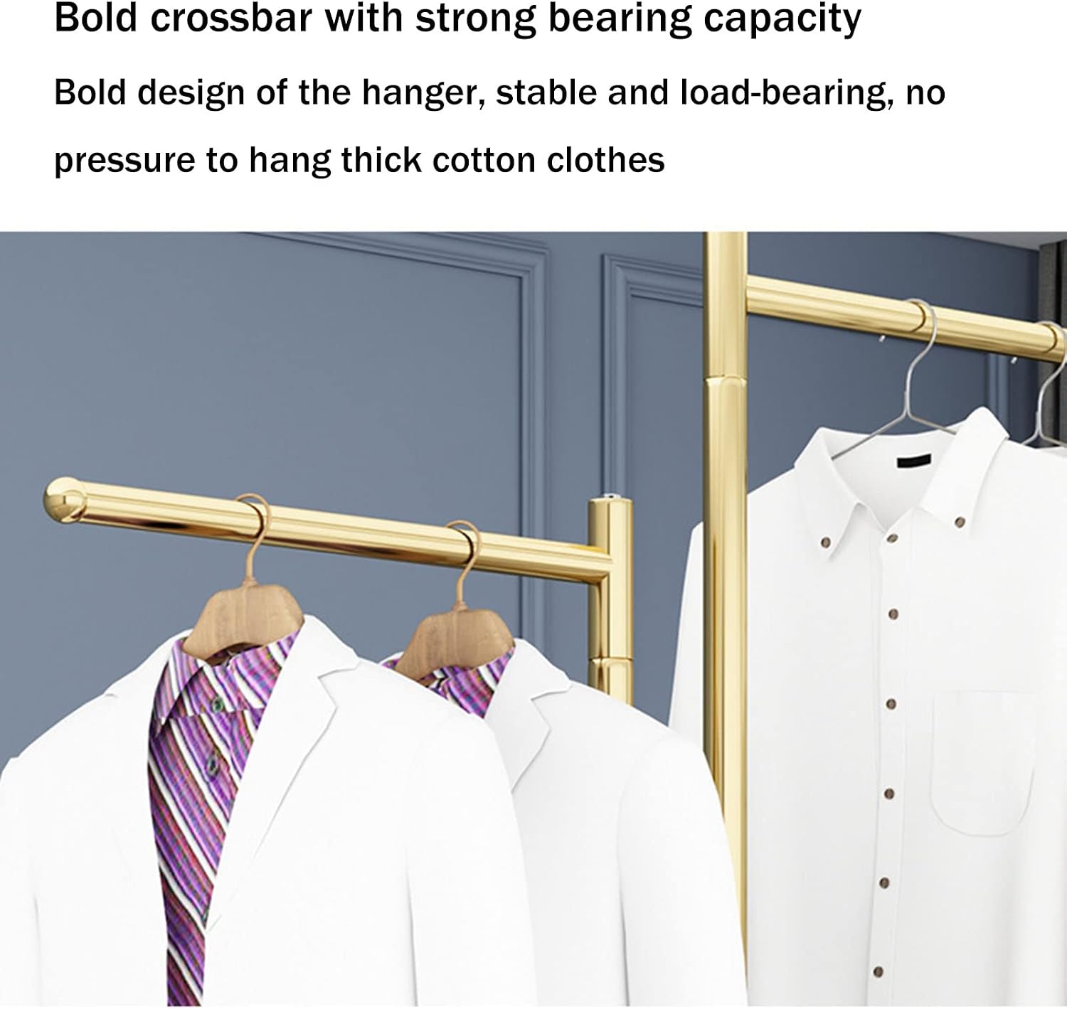 Boutique Metal Hanger Garment Display Stand, Creative Gold 2-Way Clothing Rack with Straight Arms Entrance Porch Hanging Garment Rack, Suit Shirts Freestanding Garment Rack Display Stand (Gold High a