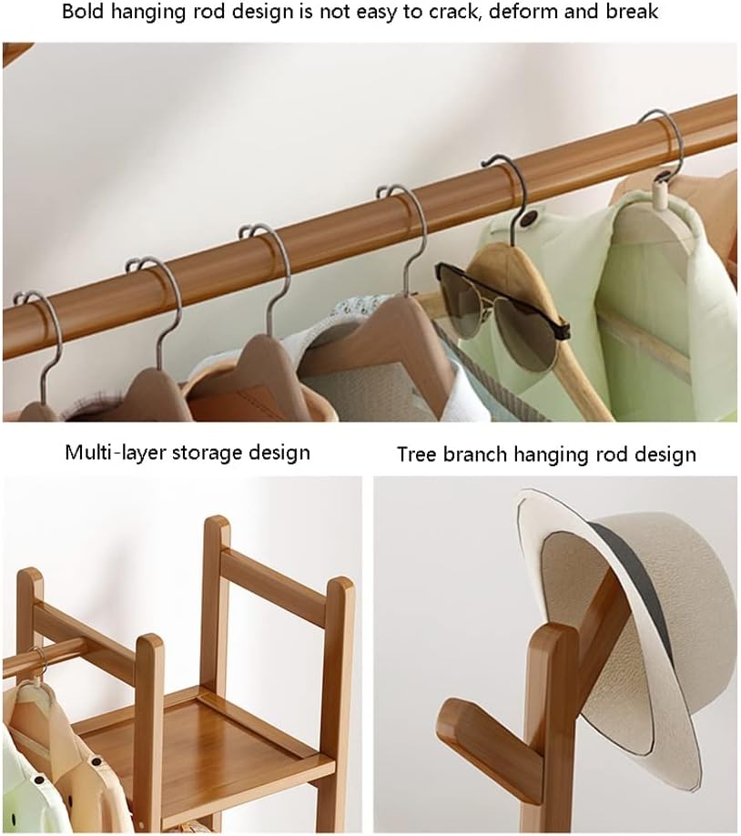 Wooden Coat Stand, Free-Standing Garment Rack, Clothings Organizer, Storage Shoe Rack, 80X30X138CM