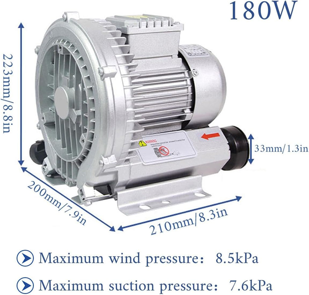 Vortex Ring Blower, Industrial Regenerative Blower for Sewage Aeration, Large Airflow High Pressure Centrifugal Fan, Suitable for Aquaculture, Food, Aquarium, Fish Pond, 250W