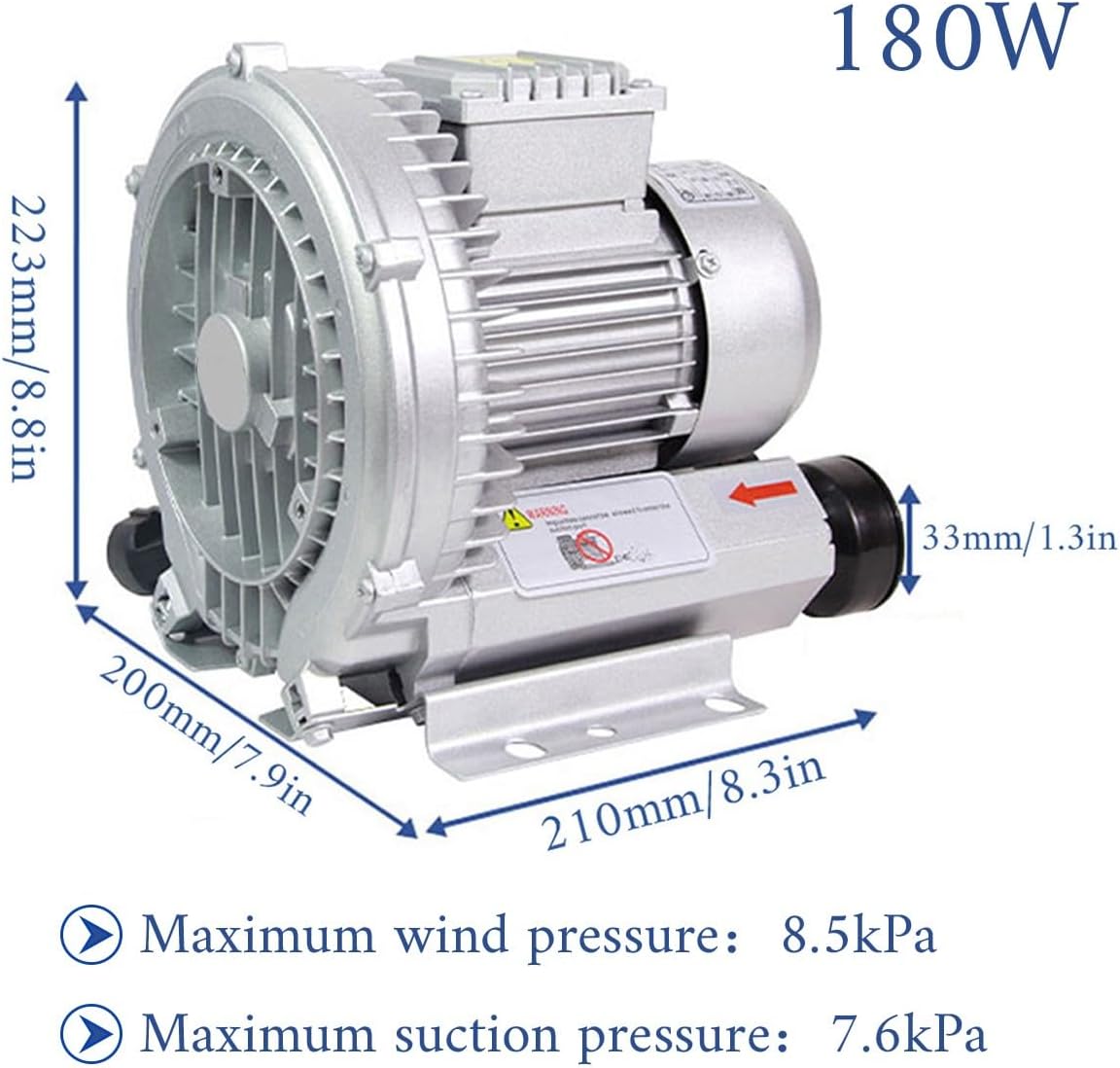Vortex Ring Blower, Industrial Regenerative Blower for Sewage Aeration, Large Airflow High Pressure Centrifugal Fan, Suitable for Aquaculture, Food, Aquarium, Fish Pond, 250W