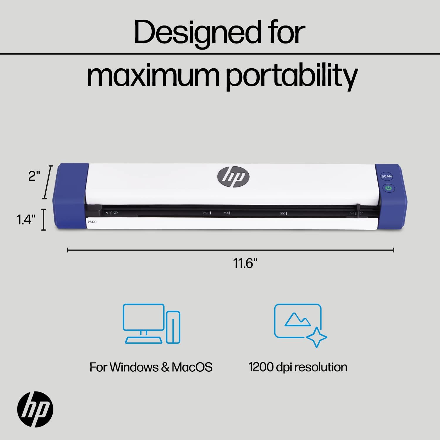 HP Small USB Document & Photo Scanner for Portable 1-Sided Sheetfed Digital Scanning, Model HPPS100, for Home, Office & Business, PC and Mac Compatible, HP WorkScan Software Included