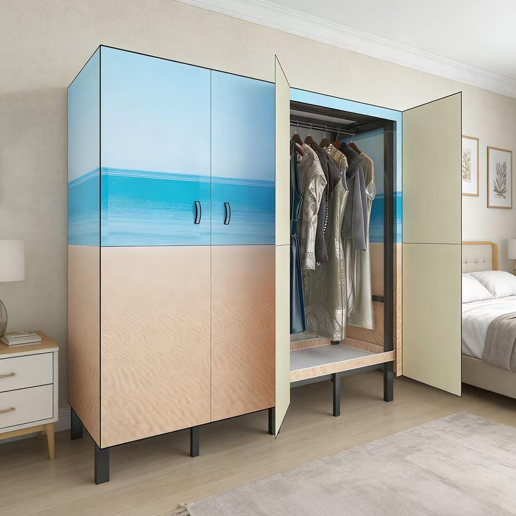 Portable Wardrobe Closet, Heavy Duty Clothing Rack for Hanging Clothes, Metal Clothes Rack with Cover and Hanging Rods, Freestanding Wardrobe Armoire Load 1000 LBS (Sky 49)
