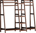 Large Bamboo Clothes Rack with Shelves & Rods, Closet System Clothing Rack Freestanding Garment Racks for Hanging Clothes, Open Wardrobe Organizer,Brown,130cm