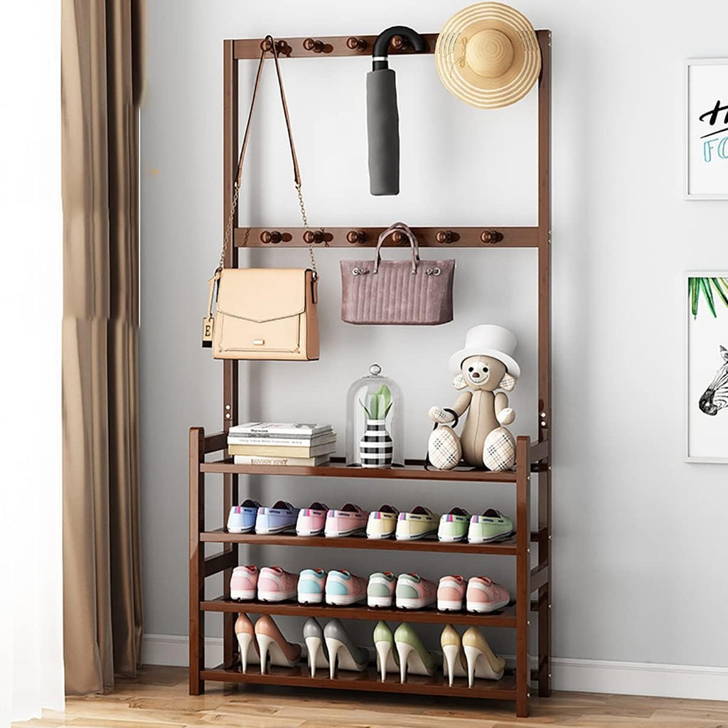 Free-Standing Garment Rack, Closet Storage Organizer, Easy Assembly, Space Saver, for Bedroom and Hallway (4 Shelves)