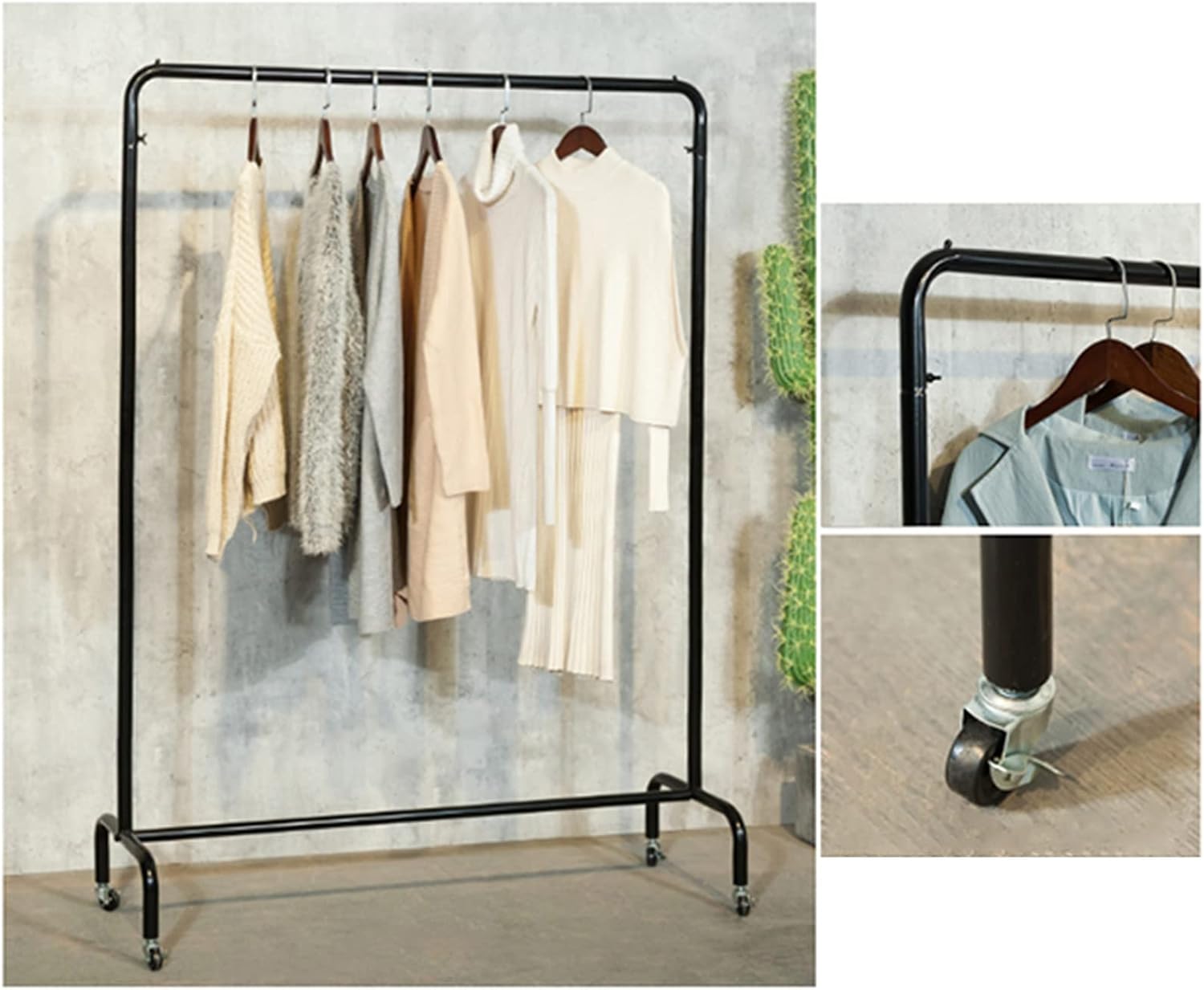 Heavy Duty Garment Rack Single-Rail Metal Clothing Rack for Bedroom, Heavy-Duty Clothes Rail On Wheels, Freestanding Retail Display Racks, Clothes Hanging Rack, Black (150X40X160CM)
