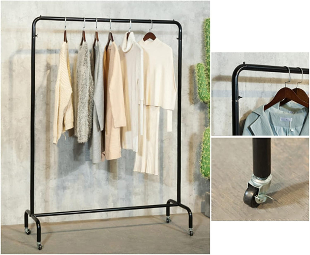 Heavy Duty Garment Rack Single-Rail Metal Clothing Rack for Bedroom, Heavy-Duty Clothes Rail On Wheels, Freestanding Retail Display Racks, Clothes Hanging Rack, Black (100X40X160CM)
