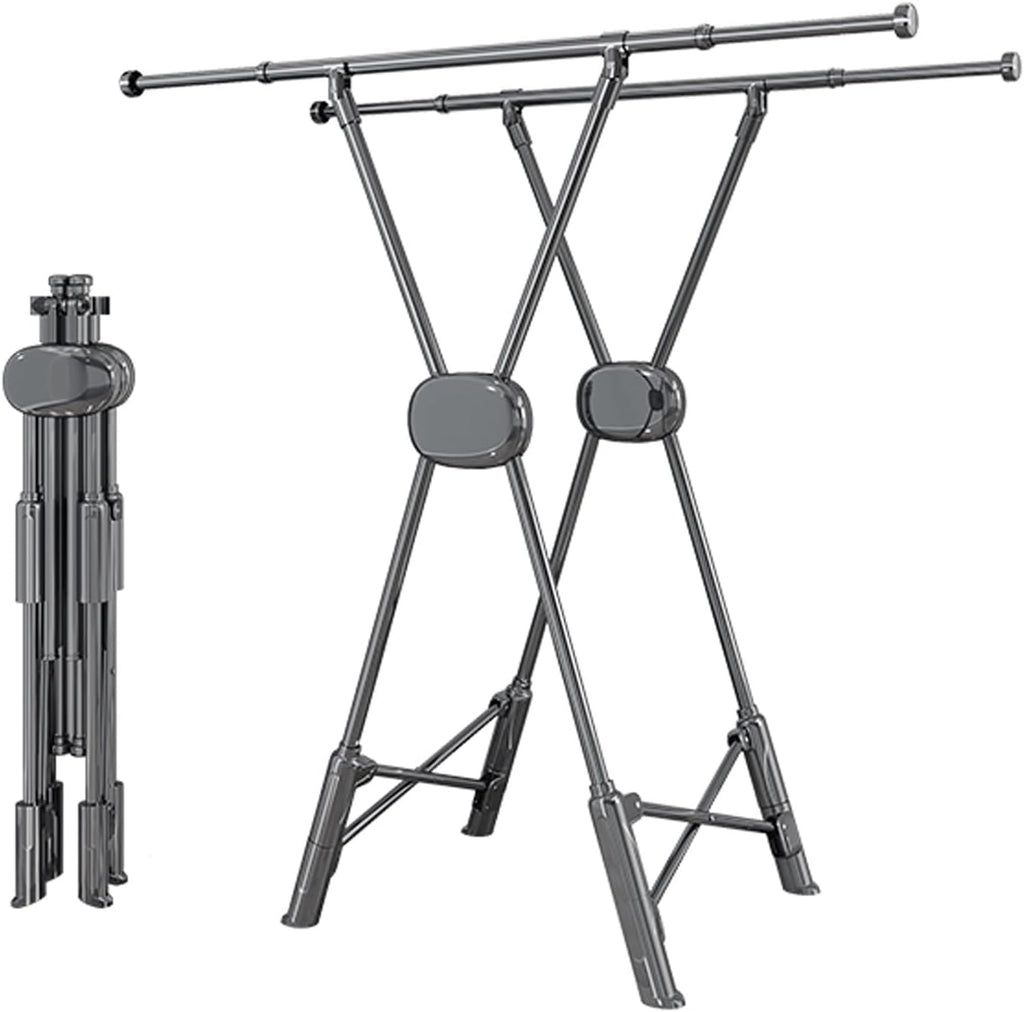 Outdoor Clothes Drying Rack - Adjustable & Foldable Metal Garment Rack for Hanging Clothes, Coats, Skirts, Shirts, Sweaters - Versatile Bedroom & Closet Storage (Black)