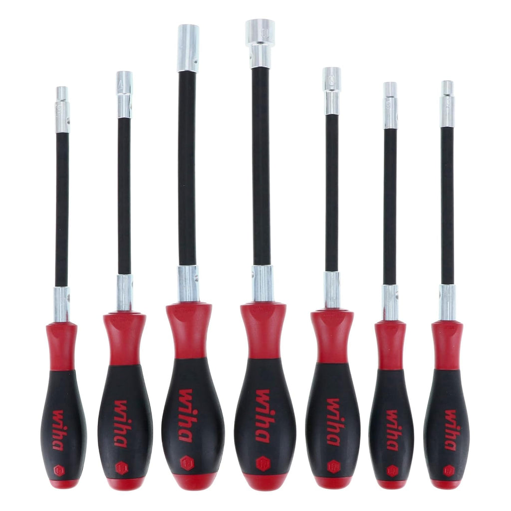 Wiha 37291 Long Flexible Shaft Nut Driver Set with SoftFinish Handles, Metric, 7 Piece