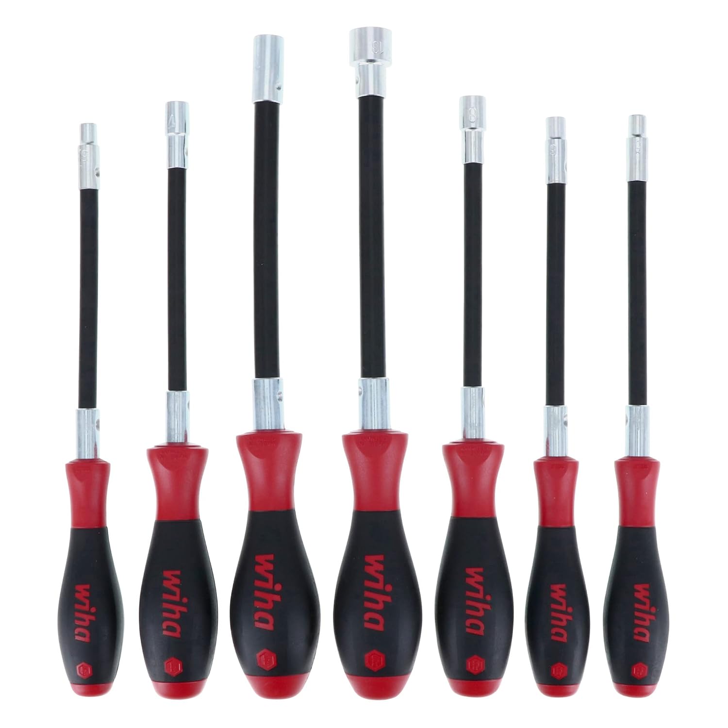 Wiha 37291 Long Flexible Shaft Nut Driver Set with SoftFinish Handles, Metric, 7 Piece