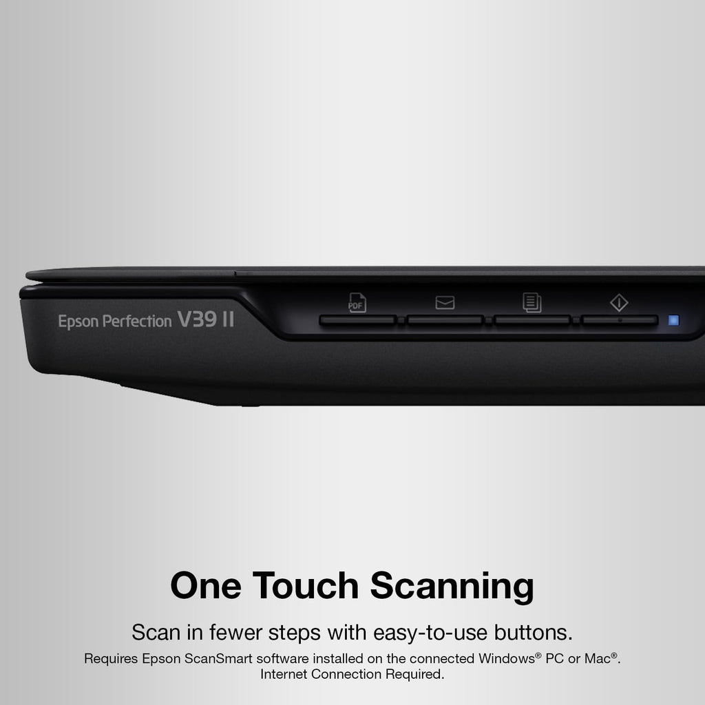 Epson Perfection V39 II Color Photo and Document Flatbed Scanner with 4800 dpi Optical Resolution Image Scanning, High-Rise Removable Lid, Scan to Cloud and USB Power, Black