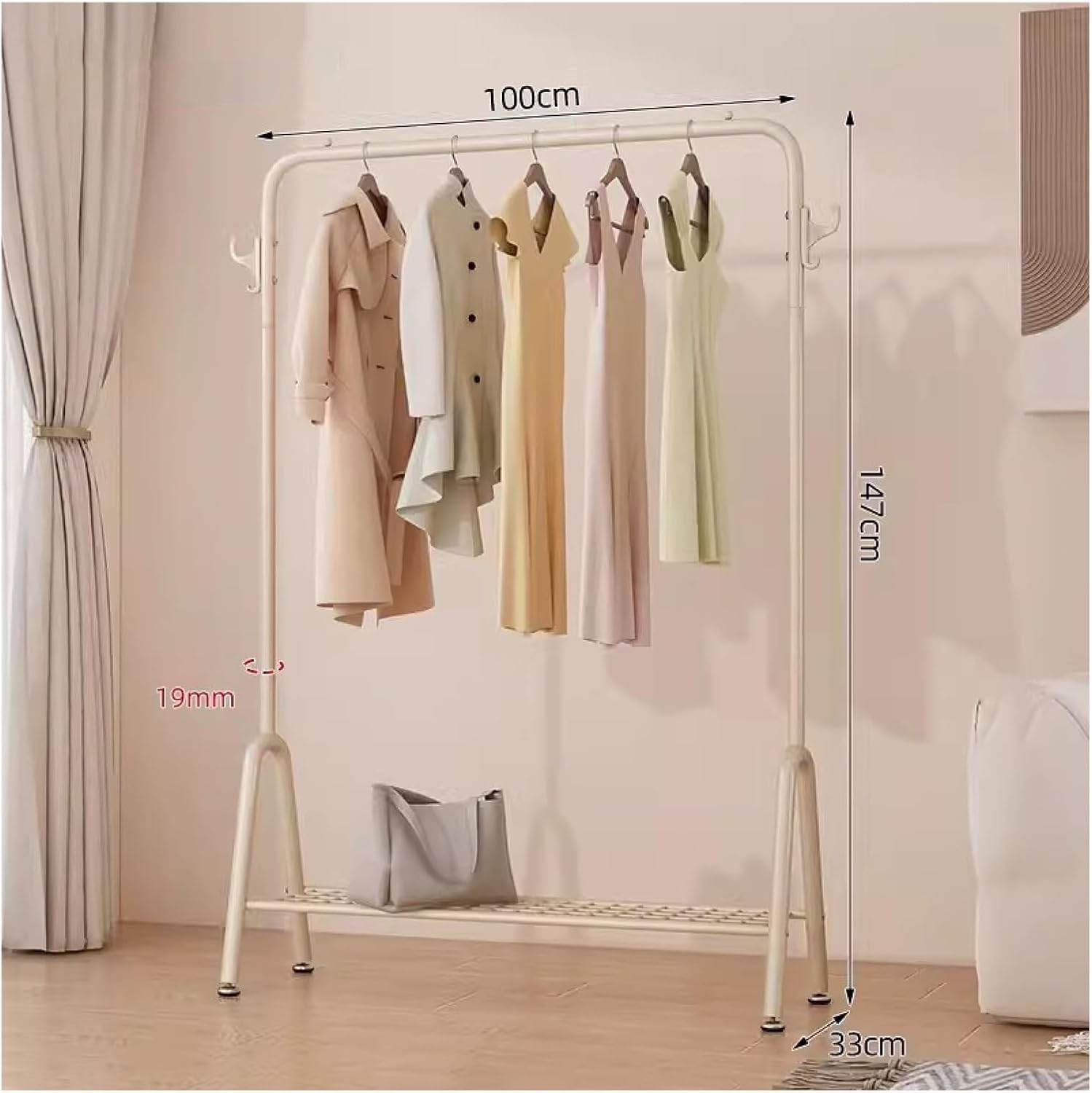 Heavy Duty White Metal Clothes Rail with Shelves Free Standing Garment Rack for Boutique Store Clothes nizer