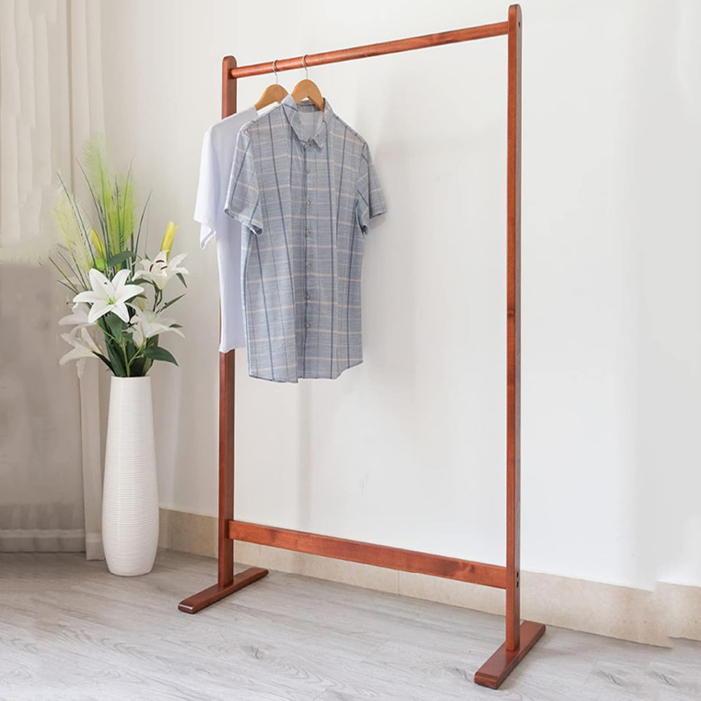Heavy Duty Garment Rack Solid Wood Clothing Rack for Hanging Clothes Large Capacity Clothes Rail for Bedrooms and Entryway Freestanding Coat Rack, Easy to Assemble (Red Brown 85X38X150CM)